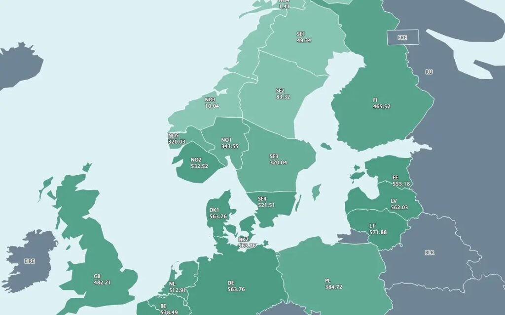 Nord Pooli hinnapiirkonnad: rohelisel foonil on märgitud riigid, kus elektribörsi korraldajaks on Nord Pool. Allikas: Nord Pool